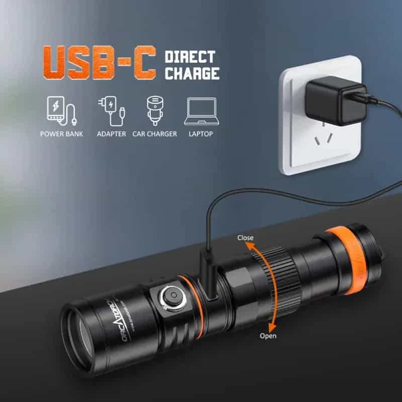Lanterna de Mergulho OrcaTorch DC710 com Carregamento Direto USB-C